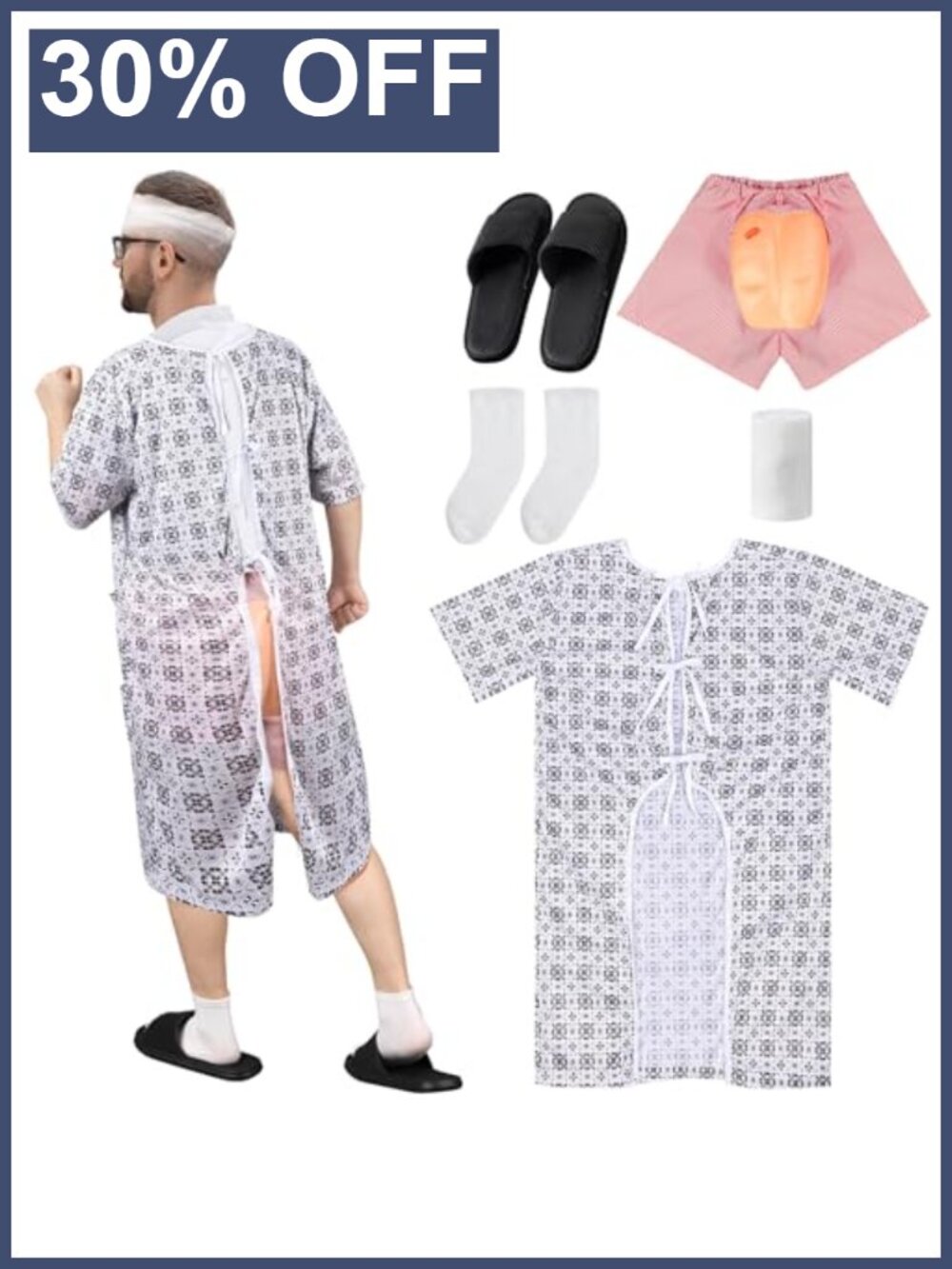 5pc Adult Patient Gown Costume Set Halloween Party Dress Up